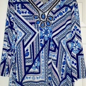 JM Collection Blue&White Top